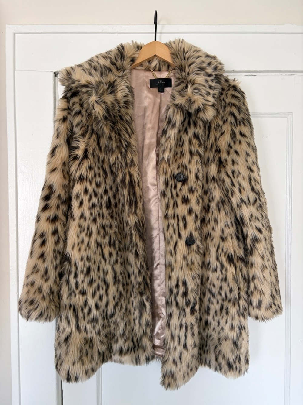 J Crew Faux Fur Leopard-Print Coat - Beige/Black